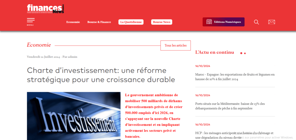 charte d’investissement: une réforme stratégique pour une croissance durable