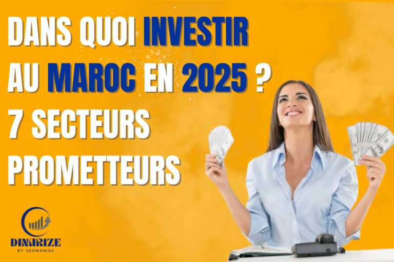 Femme souriante tenant des liasses de billets sur fond orange, illustrant les opportunités d'investir au Maroc en 2025 dans des secteurs porteurs.