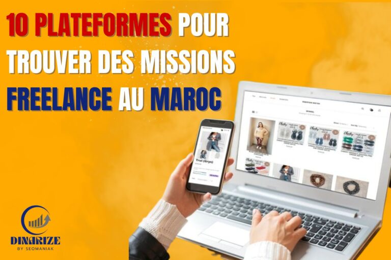 Image représentant une personne naviguant sur des plateformes freelance avec un ordinateur et un smartphone, illustrant les opportunités de missions freelance au Maroc